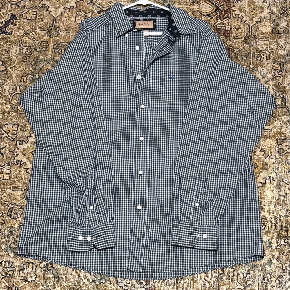Ariat Men's Navy and White Gingham Shirt